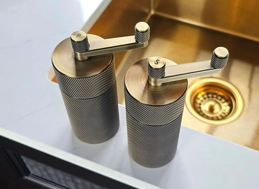 Solid Brass Salt & Pepper Mill / Grinder – Antique Brass Knurled Finish