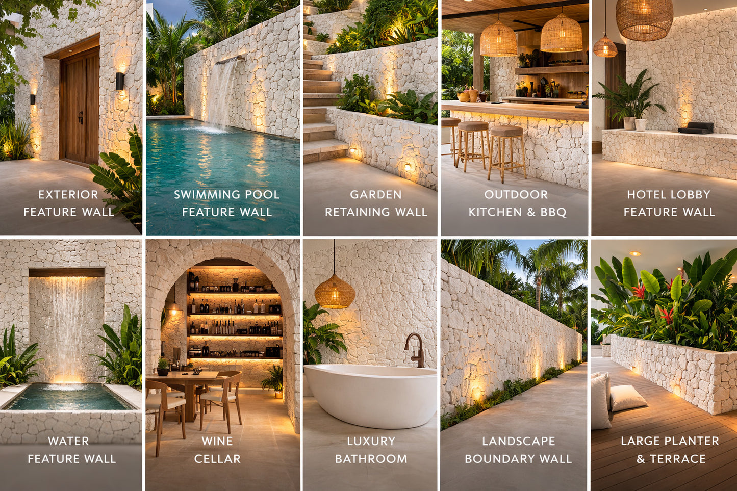 Luxury Limestone Stone Cladding | Made in Bali | Split Face Palimanan Stone Wall Tiles